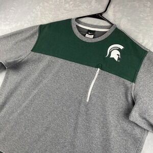 Michigan State Spartans Sweatshirt Mens XXL Gray Green Crewneck Logo Pocket Nike